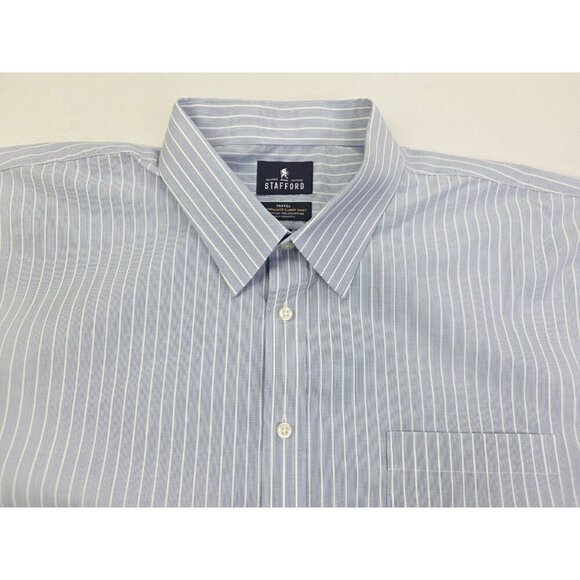 Stafford Size 19 36-37 Big Blue White Stripe L/S Travel Performance Super Shirt - Picture 9 of 9